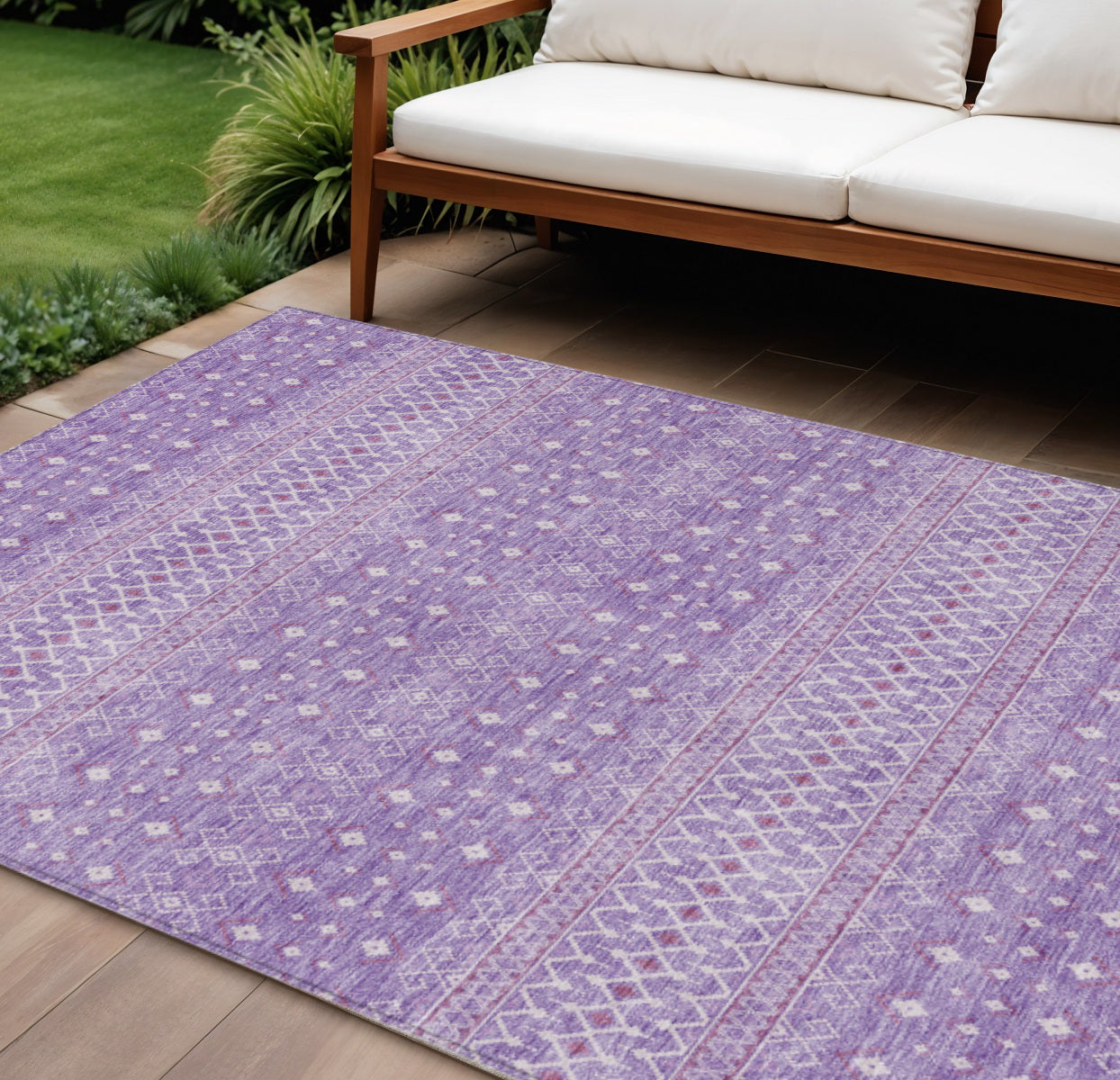 10' X 14' Lavender And Purple Tribal Washable Indoor Outdoor Area Rug