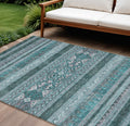 10' X 14' Teal Blue Ivory And Gray Southwestern Washable Indoor Outdoor Area Rug