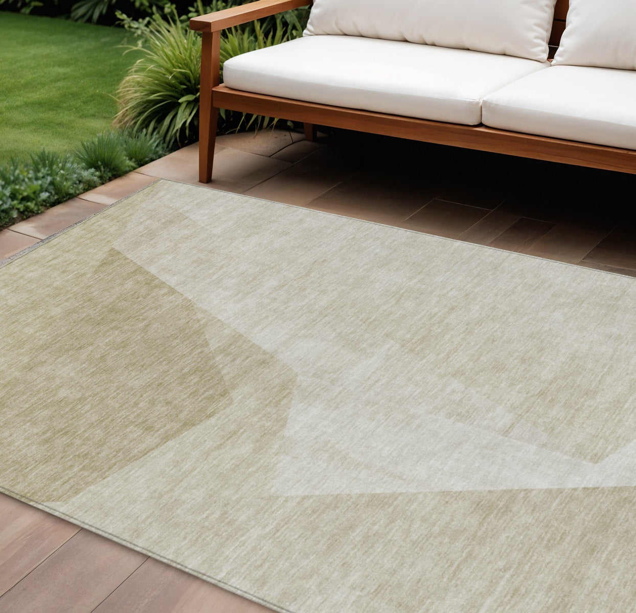 9' X 12' Beige Khaki And Taupe Abstract Washable Indoor Outdoor Area Rug