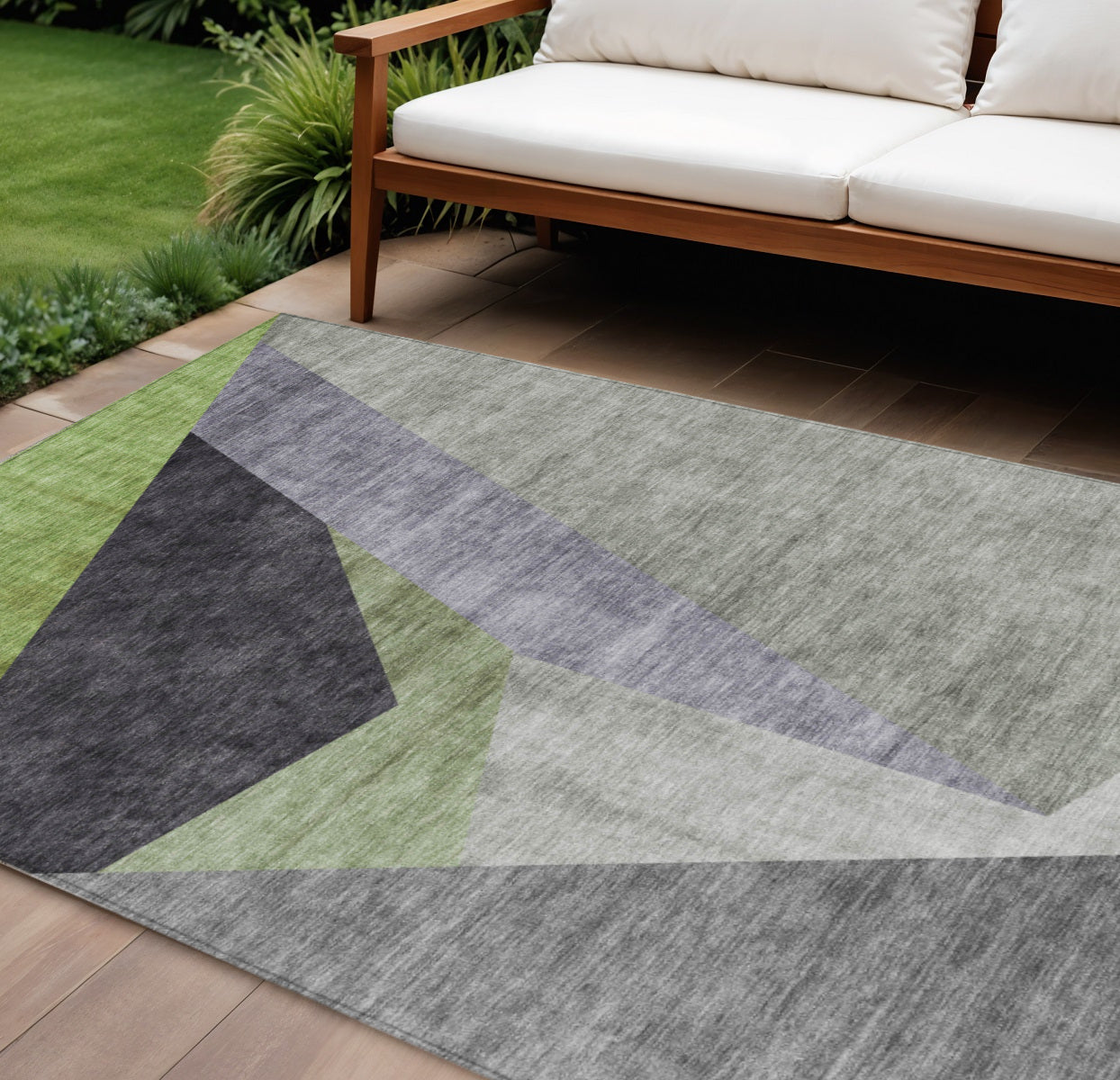 10' X 14' Sage Green And Charcoal Abstract Washable Indoor Outdoor Area Rug
