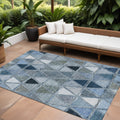 10' X 14' Denim Blue And Sky Blue Geometric Washable Indoor Outdoor Area Rug