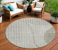 8' Taupe Beige And Ivory Round Striped Washable Indoor Outdoor Area Rug