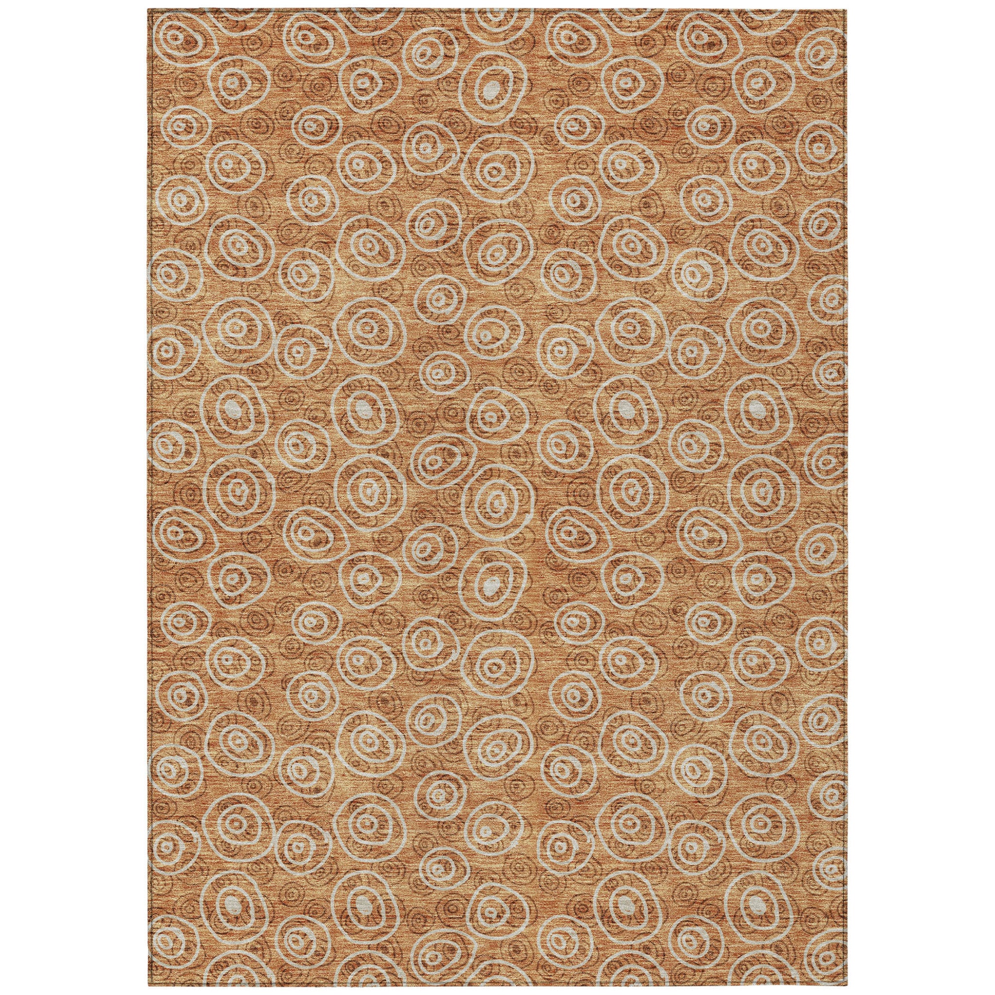 5' X 8' Terra Cotta Copper And Beige Geometric Washable Indoor Outdoor Area Rug