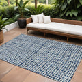 8' X 10' Navy Blue And Ivory Striped Washable Indoor Outdoor Area Rug