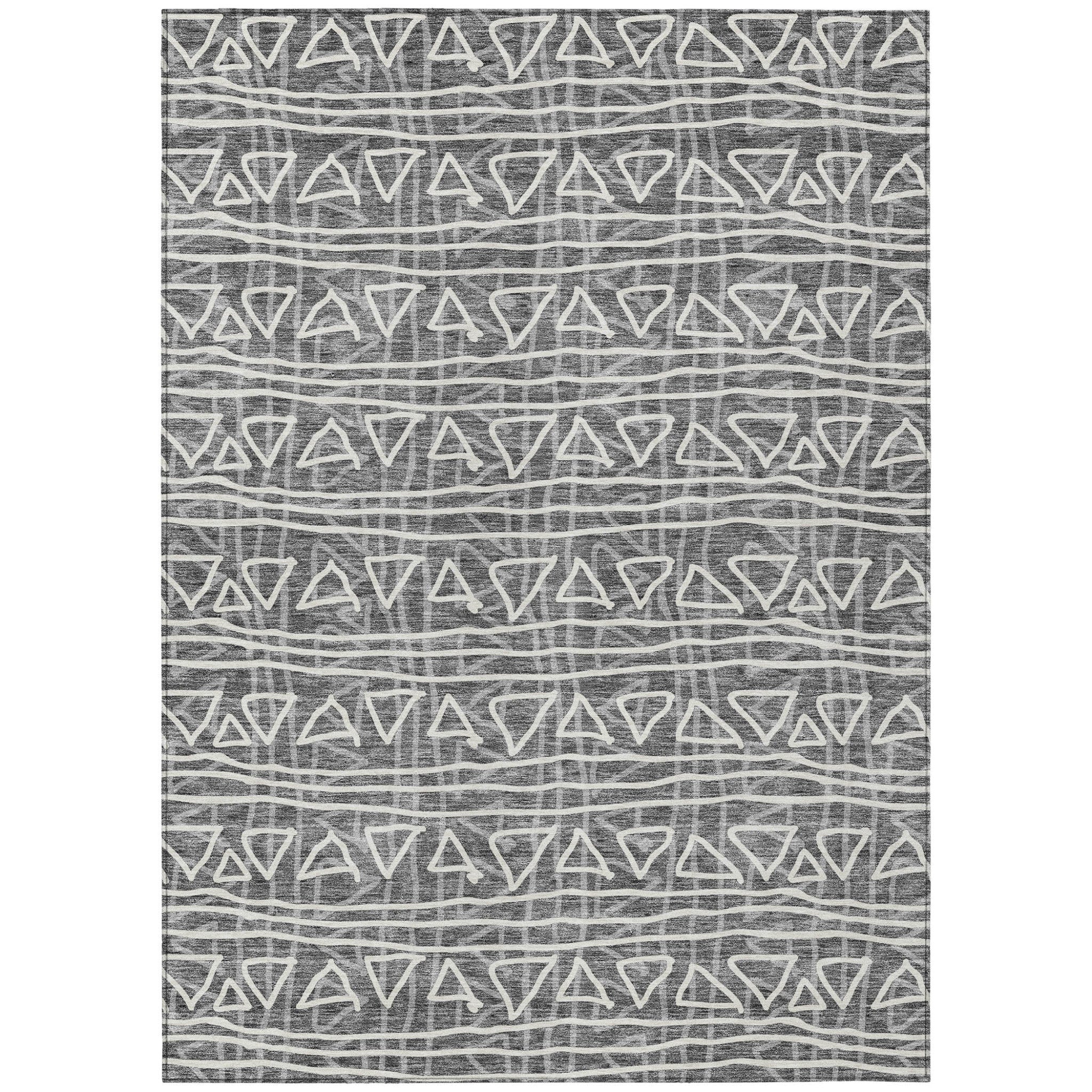 10' X 14' Charcoal Gray And Ivory Geometric Washable Indoor Outdoor Area Rug