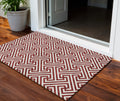 3' X 5' Merlot And Ivory Geometric Washable Indoor Outdoor Area Rug
