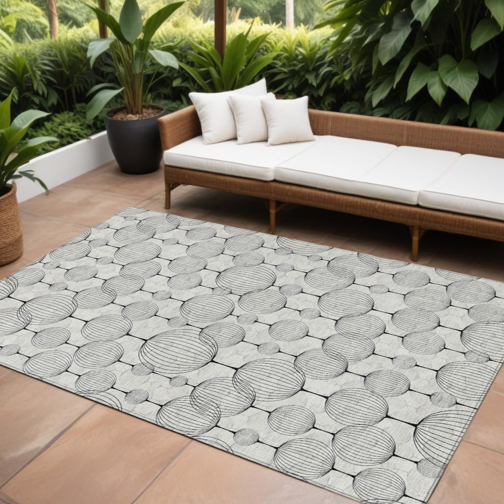 8' X 10' Graphite Gray And Silver Geometric Washable Indoor Outdoor Area Rug