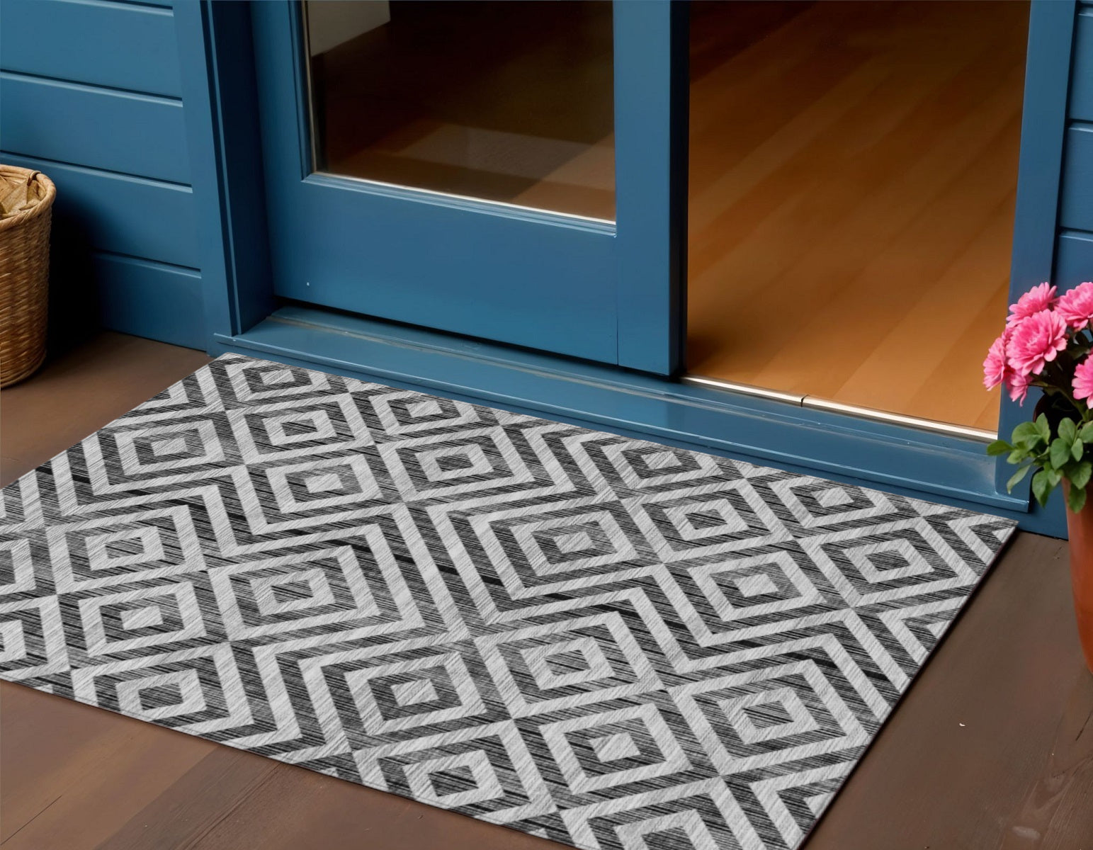 3' X 5' Black Gray And Silver Geometric Washable Indoor Outdoor Area Rug