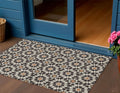 3' X 5' Charcoal Silver And Copper Floral Medallion Washable Indoor Outdoor Area Rug