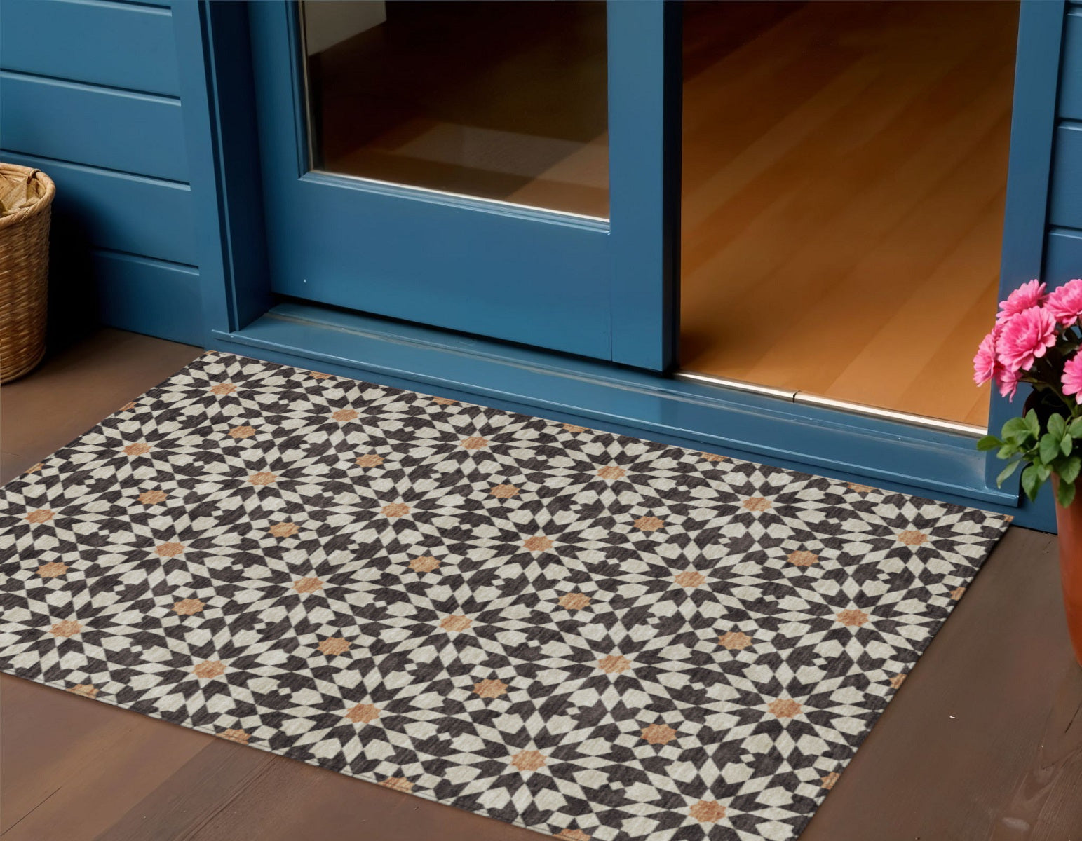3' X 5' Charcoal Silver And Copper Floral Medallion Washable Indoor Outdoor Area Rug