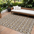 10' X 14' Chocolate Ivory And Gold Floral Medallion Washable Indoor Outdoor Area Rug