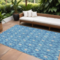 9' X 12' Denim Blue And Ivory Floral Medallion Washable Indoor Outdoor Area Rug