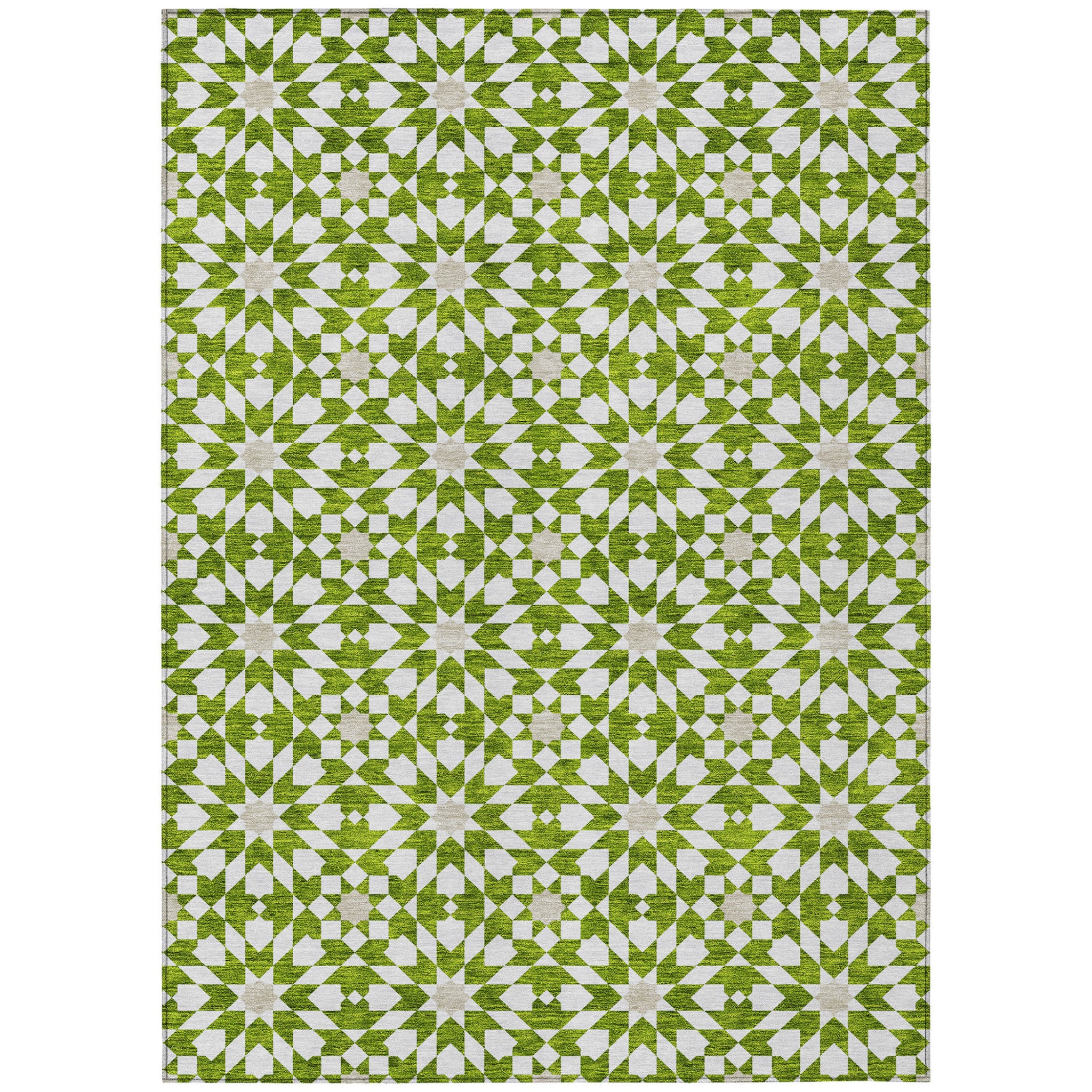 10' X 14' Lime Green Ivory And Beige Floral Medallion Washable Indoor Outdoor Area Rug