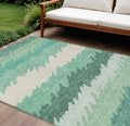 10' X 14' Sage Green And Ivory Striped Washable Indoor Outdoor Area Rug