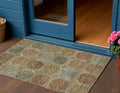 3' X 5' Taupe Green And Gold Trellis Washable Indoor Outdoor Area Rug