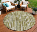 8' Olive Green Brown And Beige Round Abstract Washable Indoor Outdoor Area Rug