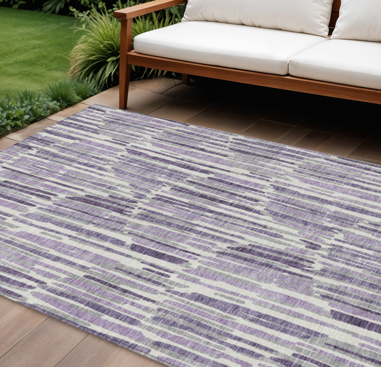 8' X 10' Purple Ivory And Lavender Abstract Washable Indoor Outdoor Area Rug
