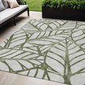 5' X 8' Olive Green And Beige Floral Washable Indoor Outdoor Area Rug