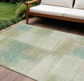 9' X 12' Artichoke Green And Beige Abstract Washable Indoor Outdoor Area Rug