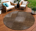 8' Brown And Ivory Round Abstract Washable Indoor Outdoor Area Rug