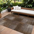 9' X 12' Brown And Ivory Abstract Washable Indoor Outdoor Area Rug