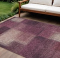 10' X 14' Plum Mauve And Beige Abstract Washable Indoor Outdoor Area Rug