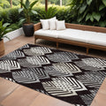 8' X 10' Black Silver And Charcoal Floral Washable Indoor Outdoor Area Rug