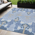 5' X 8' Sky Blue Denim Blue And Ivory Ikat Washable Indoor Outdoor Area Rug