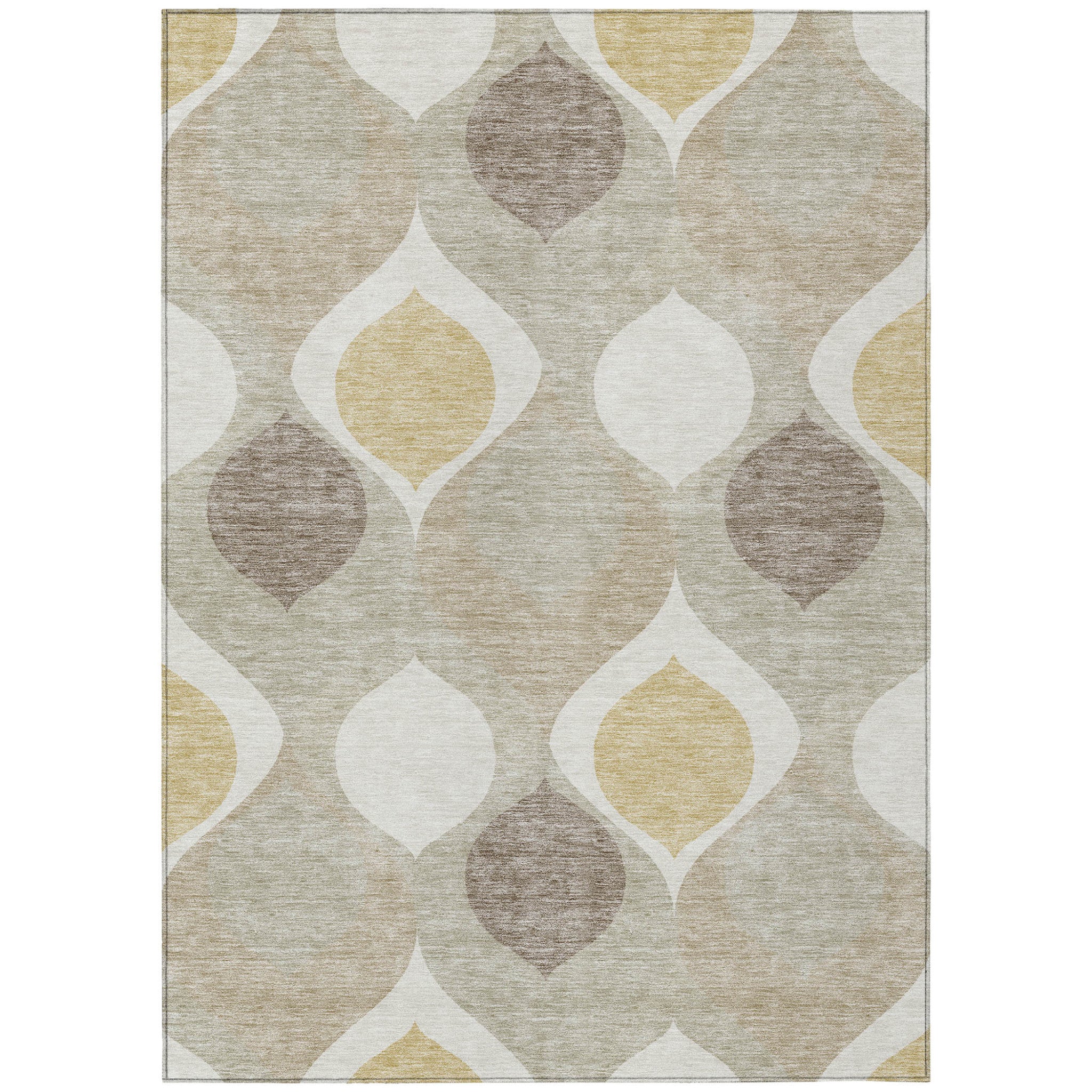 3' X 5' Beige Taupe And Ivory Ogee Washable Indoor Outdoor Area Rug