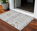 3' X 5' Silver Gray And Taupe Floral Washable Indoor Outdoor Area Rug