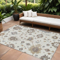 8' X 10' Ivory Gray And Taupe Floral Washable Indoor Outdoor Area Rug