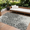 8' X 10' Black And Ivory Medallion Washable Indoor Outdoor Area Rug