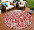 8' Red And Ivory Round Medallion Washable Indoor Outdoor Area Rug