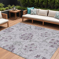 8' X 10' Lavender Purple And Gray Floral Washable Indoor Outdoor Area Rug