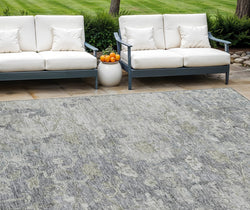 8' X 10' Gray Beige And Charcoal Oriental Washable Indoor Outdoor Area Rug