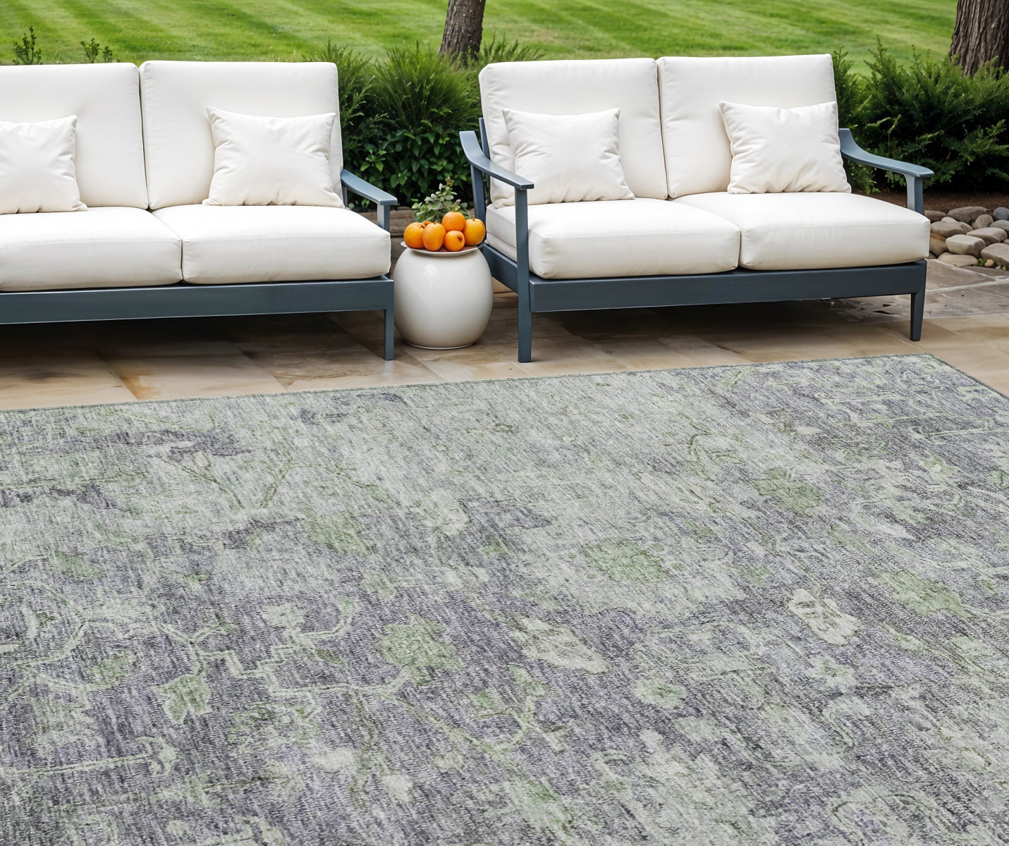8' X 10' Plum Purple And Olive Green Oriental Washable Indoor Outdoor Area Rug