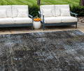 8' X 10' Graphite Charcoal And Silver Abstract Washable Indoor Outdoor Area Rug