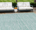 8' X 10' Turquoise Teal Blue And Gray Striped Washable Indoor Outdoor Area Rug