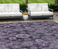 10' X 14' Eggplant Purple And Lavender Damask Washable Indoor Outdoor Area Rug