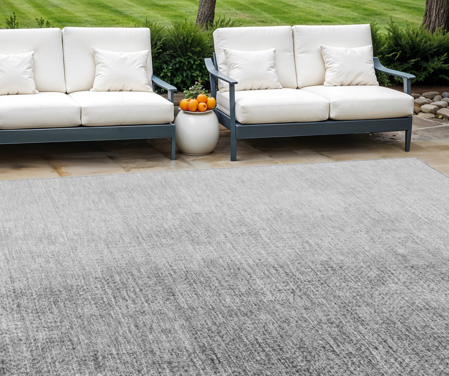 8' X 10' Gray And Silver Abstract Washable Indoor Outdoor Area Rug