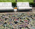 8' X 10' Black And Artichoke Green Paisley Washable Indoor Outdoor Area Rug