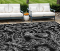 8' X 10' Black Gray And Charcoal Paisley Washable Indoor Outdoor Area Rug