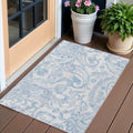 3' X 5' Sky Blue Denim Blue And Ivory Paisley Washable Indoor Outdoor Area Rug