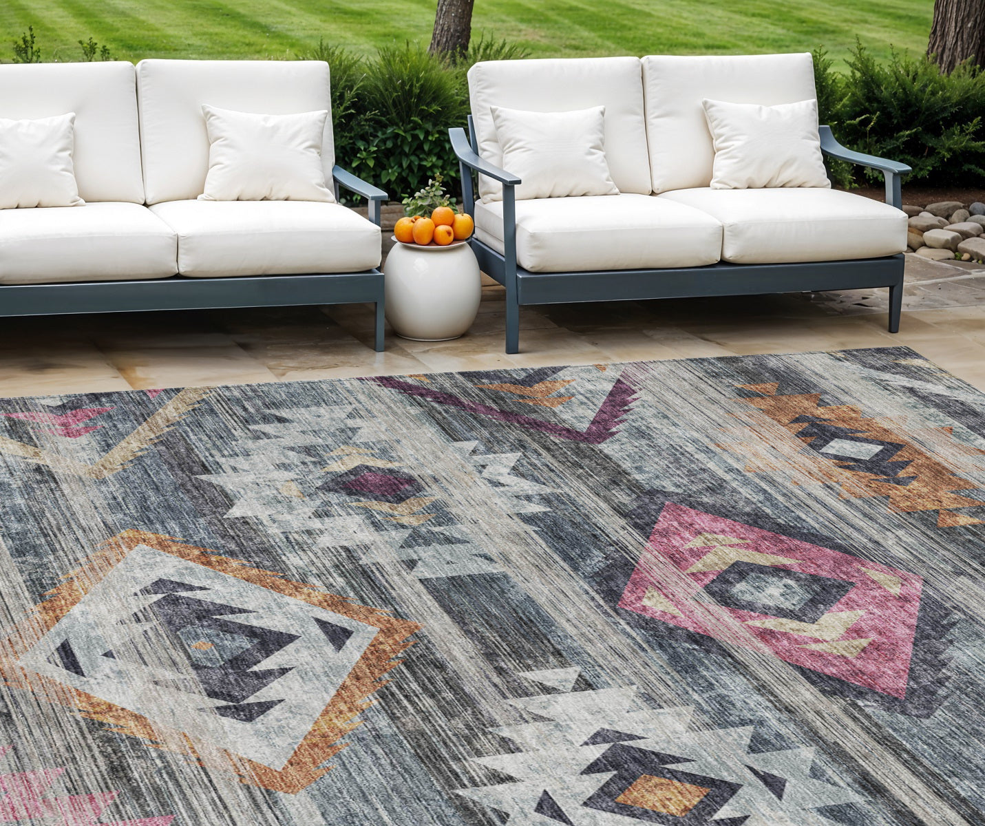 8' X 10' Gray Charcoal And Silver Southwestern Washable Indoor Outdoor Area Rug