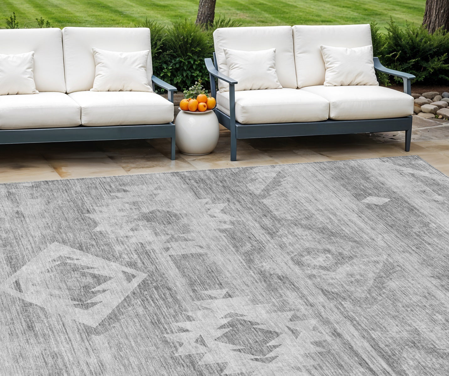8' X 10' Silver Gray And Charcoal Southwestern Washable Indoor Outdoor Area Rug