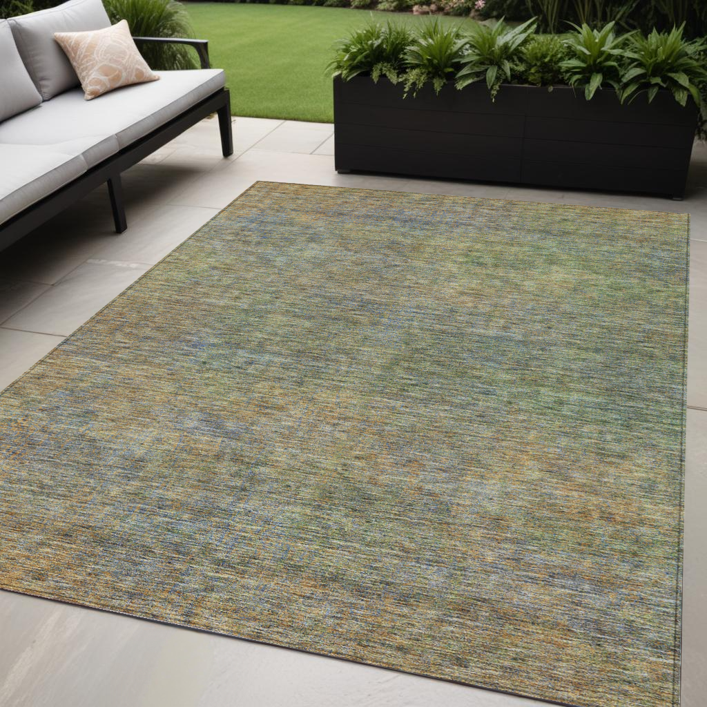 5' X 8' Green Gold And Charcoal Abstract Washable Indoor Outdoor Area Rug