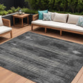 9' X 12' Charcoal Gray And Ivory Striped Washable Indoor Outdoor Area Rug