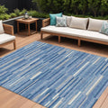 8' X 10' Sky Blue Gray And Ivory Striped Washable Indoor Outdoor Area Rug