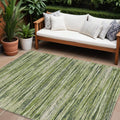 8' X 10' Olive Green And Ivory Striped Washable Indoor Outdoor Area Rug
