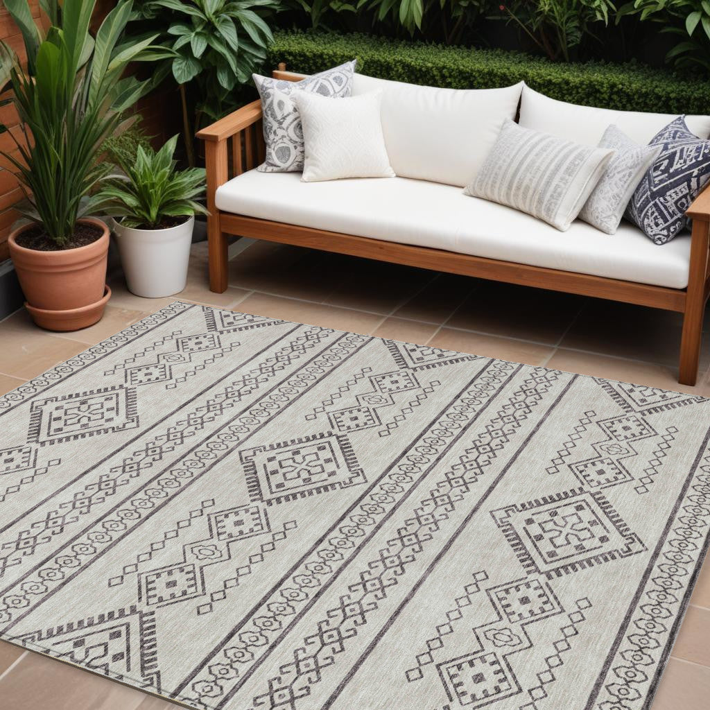 9' X 12' Beige And Brown Southwestern Washable Indoor Outdoor Area Rug